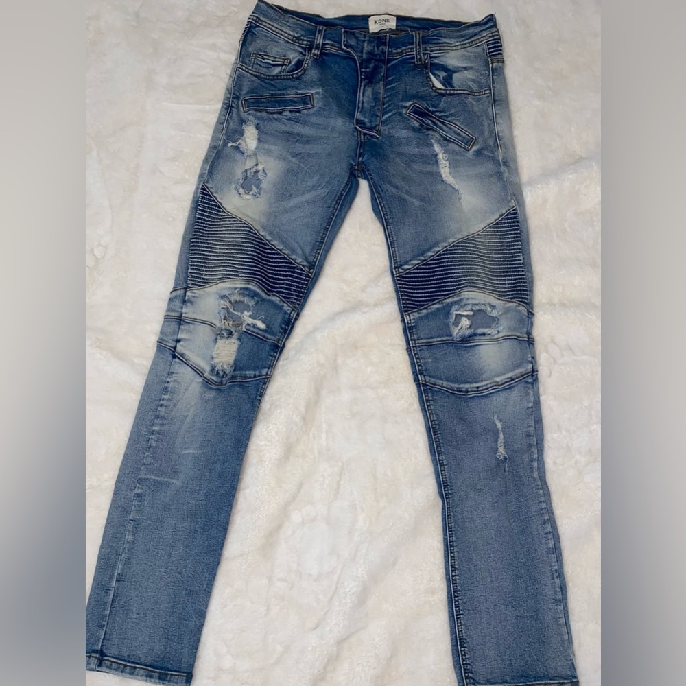 KDNK distressed moto biker jeans for men / gently used // skinny fit